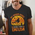 My Broom Broke So Now I Teach English Halloween Teacher Men's V-Neck T-Shirt, English Teacher Shirts, funny gift