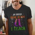 My Broom Broke So Now I Teach Teacher Witch Halloween Men's V-Neck T-Shirt, funny gift My Broom Broke So Now I Teach Teacher Witch Halloween Men's V-Neck T-Shirt, funny gift