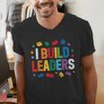I Build Leaders Bricks Building Blocks Teacher Brick Builder Men's V-Neck T-Shirt, funny gift