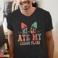 My Cat Ate My Lesson Plans Teacher Sarcastic Men's V-Neck T-Shirt, funny gift