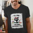Cat It's Fine I'm Fine Everything Is Fine Teacher Life Men's V-Neck T-Shirt, funny gift Cat It's Fine I'm Fine Everything Is Fine Teacher Life Men's V-Neck T-Shirt, funny gift