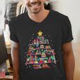 Christmas Library Tree Love Reading Books Nerd Teacher Men's V-Neck T-Shirt, funny gift