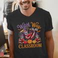 Way To Classroom Halloween Witch Three Cute Sloths Teacher Men's V-Neck T-Shirt, funny gift Way To Classroom Halloween Witch Three Cute Sloths Teacher Men's V-Neck T-Shirt, funny gift