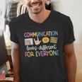 Communication Looks Different Tee Shirt Kids -Adults Teacher Animal Print Small Short Sleeve Classic Fit Crew Neck Polyester 100 Men's V-Neck T-Shirt, funny gift