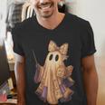 Coquette Music Note Patchwork Ghost Music Teacher Halloween Men's V-Neck T-Shirt, funny gift Coquette Music Note Patchwork Ghost Music Teacher Halloween Men's V-Neck T-Shirt, funny gift