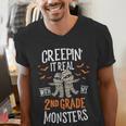 Creepin It Real With My 2nd Grade Monsters Halloween Teacher For Men Women Kids Men's V-Neck T-Shirt, 2nd Grade Teacher Shirts, funny gift