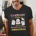 Creepin It Real With Kindergarten Monsters Halloween Teacher Men's V-Neck T-Shirt, funny gift Creepin It Real With Kindergarten Monsters Halloween Teacher Men's V-Neck T-Shirt, funny gift