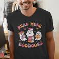 Cute Ghost Book Read More Books Teachers Halloween Men's V-Neck T-Shirt, funny gift