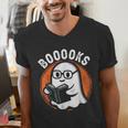 Cute Ghost Book Reading Books Lover Retro Halloween Teacher Men's V-Neck T-Shirt, funny gift