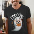 Cute Ghost Book Reading Halloween Teacher Men's V-Neck T-Shirt, funny gift Cute Ghost Book Reading Halloween Teacher Men's V-Neck T-Shirt, funny gift
