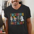 Cute Inclusion Isn't Scary Teacher Skeleton Ghost Halloween Men's V-Neck T-Shirt, funny gift