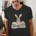 Cute Reading Bunny Glasses Books Bookworm Reader Teacher Men's V-Neck T-Shirt, funny gift