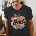 Cute Teacher With Apple Retro Teacher Kids Back To School Men's V-Neck T-Shirt, funny gift