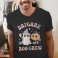 Daycare Boo Crew Groovy Halloween Floral Ghost Kid Teacher Men's V-Neck T-Shirt, Groovy Teacher Shirts, funny gift Daycare Boo Crew Groovy Halloween Floral Ghost Kid Teacher Men's V-Neck T-Shirt, Groovy Teacher Shirts, funny gift