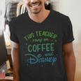 Disney This Teacher Runs On Coffee And Disney Gradient Logo Men's V-Neck T-Shirt, funny gift Disney This Teacher Runs On Coffee And Disney Gradient Logo Men's V-Neck T-Shirt, funny gift
