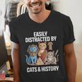 Easily Distracted By Cats & History Teacher Women Men Men's V-Neck T-Shirt, History Teacher Shirts, funny gift Easily Distracted By Cats & History Teacher Women Men Men's V-Neck T-Shirt, History Teacher Shirts, funny gift
