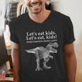 Lets Eat Kids Punctuation Saves Lives Dinosaur Teacher Men's V-Neck T-Shirt, funny gift