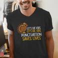 Lets Eat Kids Punctuation Turkey Thanksgiving Teacher Men's V-Neck T-Shirt, funny gift