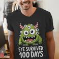 Eye Survived 100 Days Of School Monster Lover Teacher Kids Men's V-Neck T-Shirt, funny gift Eye Survived 100 Days Of School Monster Lover Teacher Kids Men's V-Neck T-Shirt, funny gift