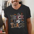 Fall Holiday Themed Thanksgiving Halloween Teacher Trick Or Men's V-Neck T-Shirt, funny gift
