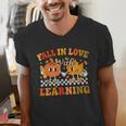Fall In Love With Learning Autumn Pumpkin Fall Teacher Kids Men's V-Neck T-Shirt, funny gift Fall In Love With Learning Autumn Pumpkin Fall Teacher Kids Men's V-Neck T-Shirt, funny gift