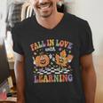 Fall In Love With Learning Autumn Fall Season Teacher Men's V-Neck T-Shirt, funny gift