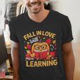 Fall In Love With Learning Pumpkin Thanksgiving Teacher Fall Men's V-Neck T-Shirt, funny gift Fall In Love With Learning Pumpkin Thanksgiving Teacher Fall Men's V-Neck T-Shirt, funny gift