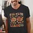 Fall In Love With Learning Retro Autumn Thanksgiving Teacher Men's V-Neck T-Shirt, funny gift Fall In Love With Learning Retro Autumn Thanksgiving Teacher Men's V-Neck T-Shirt, funny gift