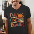 Fall In Love With Reading Autumn Thanksgiving Shirt Teacher Men's V-Neck T-Shirt, funny gift Fall In Love With Reading Autumn Thanksgiving Shirt Teacher Men's V-Neck T-Shirt, funny gift