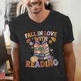 Fall In Love With Reading Halloween Stack Of Book Teacher Men's V-Neck T-Shirt, funny gift Fall In Love With Reading Halloween Stack Of Book Teacher Men's V-Neck T-Shirt, funny gift