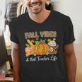 Fall Vibes And That Teacher Life Autumn Thanksgiving Men's V-Neck T-Shirt, funny gift Fall Vibes And That Teacher Life Autumn Thanksgiving Men's V-Neck T-Shirt, funny gift