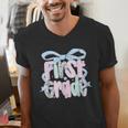 First Grade Coquette Bow Girls Teacher Team 1st Grade Squad Men's V-Neck T-Shirt, First Grade Teacher Shirts, funny gift First Grade Coquette Bow Girls Teacher Team 1st Grade Squad Men's V-Neck T-Shirt, First Grade Teacher Shirts, funny gift