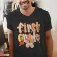 First Grade Fall Floral Coquette Bow Teachers Students Men's V-Neck T-Shirt, First Grade Teacher Shirts, funny gift First Grade Fall Floral Coquette Bow Teachers Students Men's V-Neck T-Shirt, First Grade Teacher Shirts, funny gift