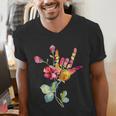 Flower American Sign Language ASL Teacher Teaching Deaf Men's V-Neck T-Shirt, funny gift