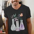 Flowers Test Tube Chemistry Student Science Teacher Women Men's V-Neck T-Shirt, Science Teacher Shirts, funny gift