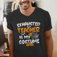 Fun Halloween Sayings Quotes Exhausted Teacher Is My Costume -Adults Short Sleeve Halloween Teacher T-Shirt Small Men's V-Neck T-Shirt, funny gift