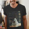Ghost Library Halloween Book Reading Books Lover Teacher Men's V-Neck T-Shirt, funny gift
