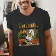 Ghost Library Reading Books Halloween Librarian Teacher Men's V-Neck T-Shirt, funny gift