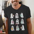 Ghost Reading Books Spooky Librarian Teacher Women Men's V-Neck T-Shirt, funny gift Ghost Reading Books Spooky Librarian Teacher Women Men's V-Neck T-Shirt, funny gift