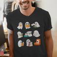 Ghost Reading Teacher Halloween Librarian Book Lover School Men's V-Neck T-Shirt, funny gift Ghost Reading Teacher Halloween Librarian Book Lover School Men's V-Neck T-Shirt, funny gift