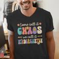Groovy Some Call It Chaos We Call It Kindergarten Teacher Men's V-Neck T-Shirt, Groovy Teacher Shirts, funny gift Groovy Some Call It Chaos We Call It Kindergarten Teacher Men's V-Neck T-Shirt, Groovy Teacher Shirts, funny gift