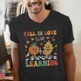 Groovy Fall In Love With Learning Autumn Pumpkin Teacher Men's V-Neck T-Shirt, Groovy Teacher Shirts, funny gift Groovy Fall In Love With Learning Autumn Pumpkin Teacher Men's V-Neck T-Shirt, Groovy Teacher Shirts, funny gift