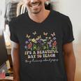 Groovy I Teach Tiny Humans About Jesus Christian Teacher Men's V-Neck T-Shirt, Groovy Teacher Shirts, funny gift