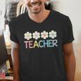 Groovy Teacher Cute Daisy Flower Retro Back To School Men's V-Neck T-Shirt, Groovy Teacher Shirts, funny gift