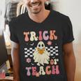 Groovy Teacher Halloween Retro Trick Or Teach Floral Ghost Men's V-Neck T-Shirt, Groovy Teacher Shirts, funny gift Groovy Teacher Halloween Retro Trick Or Teach Floral Ghost Men's V-Neck T-Shirt, Groovy Teacher Shirts, funny gift