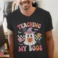 Groovy Teaching My Boos Teacher Ghost Halloween Teacher Men's V-Neck T-Shirt, Groovy Teacher Shirts, funny gift Groovy Teaching My Boos Teacher Ghost Halloween Teacher Men's V-Neck T-Shirt, Groovy Teacher Shirts, funny gift