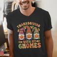 Groovy Thanksgiving With My Gnomie Women Teacher Fall Gnome Men's V-Neck T-Shirt, Groovy Teacher Shirts, funny gift