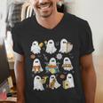Halloween Ghost Music Teacher Playing Instruments Men's V-Neck T-Shirt, funny gift Halloween Ghost Music Teacher Playing Instruments Men's V-Neck T-Shirt, funny gift