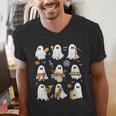 Halloween Ghost Playing Musical Instruments Music Teacher Men's V-Neck T-Shirt, funny gift