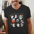 Halloween Music Teacher Ghost Playing Musical Instruments Men's V-Neck T-Shirt, funny gift